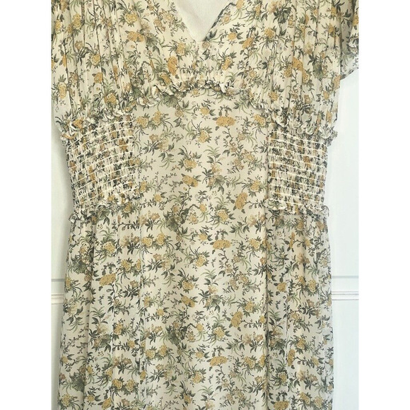 Max Studio Chiffon Ruffle Smocking Maxi Dress Women's Sz M Cottage Prairie Fairy - Picture 3 of 16
